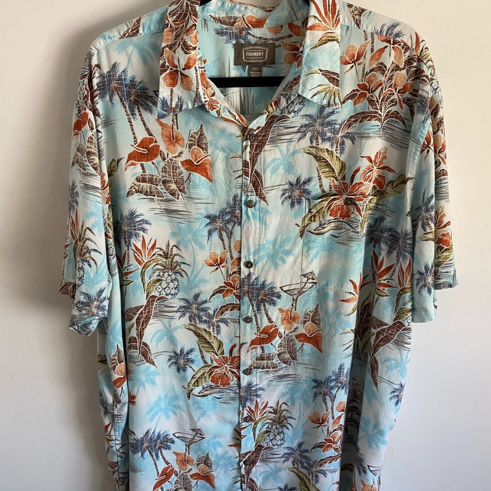The Foundry Supply Co. Men's Blue Tropical Print Shirt 3XLT‎